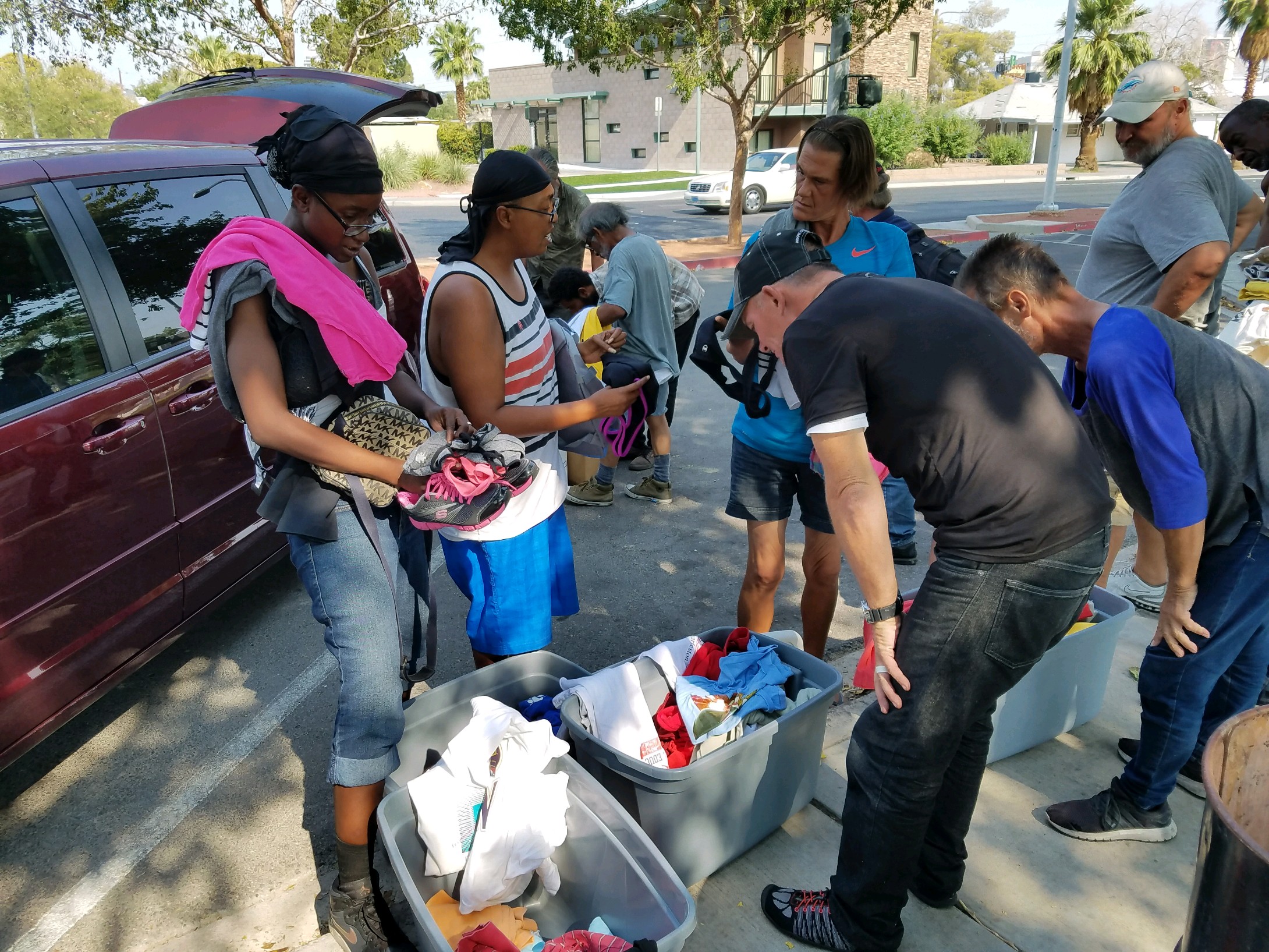 8-11-18 Clothes, shoes and bags for the Homeless to choose from.